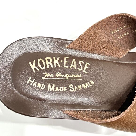 Kork Ease Geena Leather Wedge Sandals Brown Slip On Womens Sz 8 Made in Brazil - Picture 6 of 8